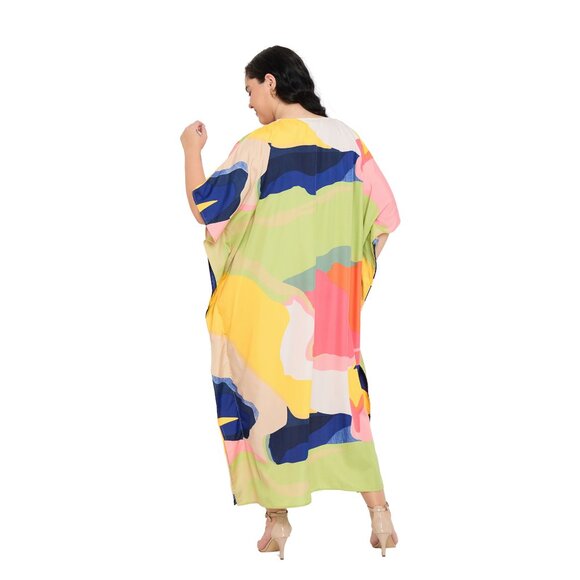 Gypsie Blu Multicolor Caftan Dress Stylish Comfy Maxi Kimono Sleeve Dresses - Picture 7 of 8